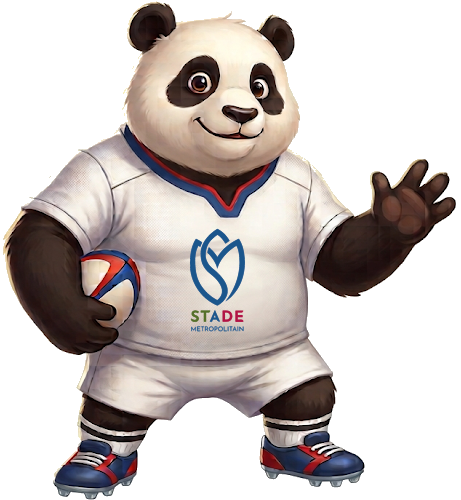 Mascotte U14 — le panda du Stade Métropolitain qui salue